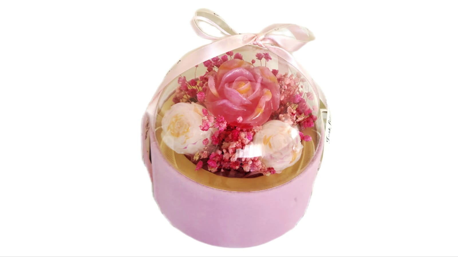 HANDMADE FLOWERS IN A PINK BOX . Cod.6