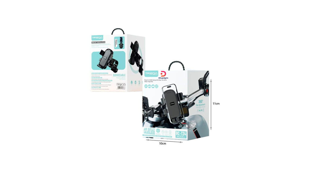 428D#TREQA®BC-T24 Treqa Motorcycle/Bicycle Phone Mount with Adjustable Clips – Black