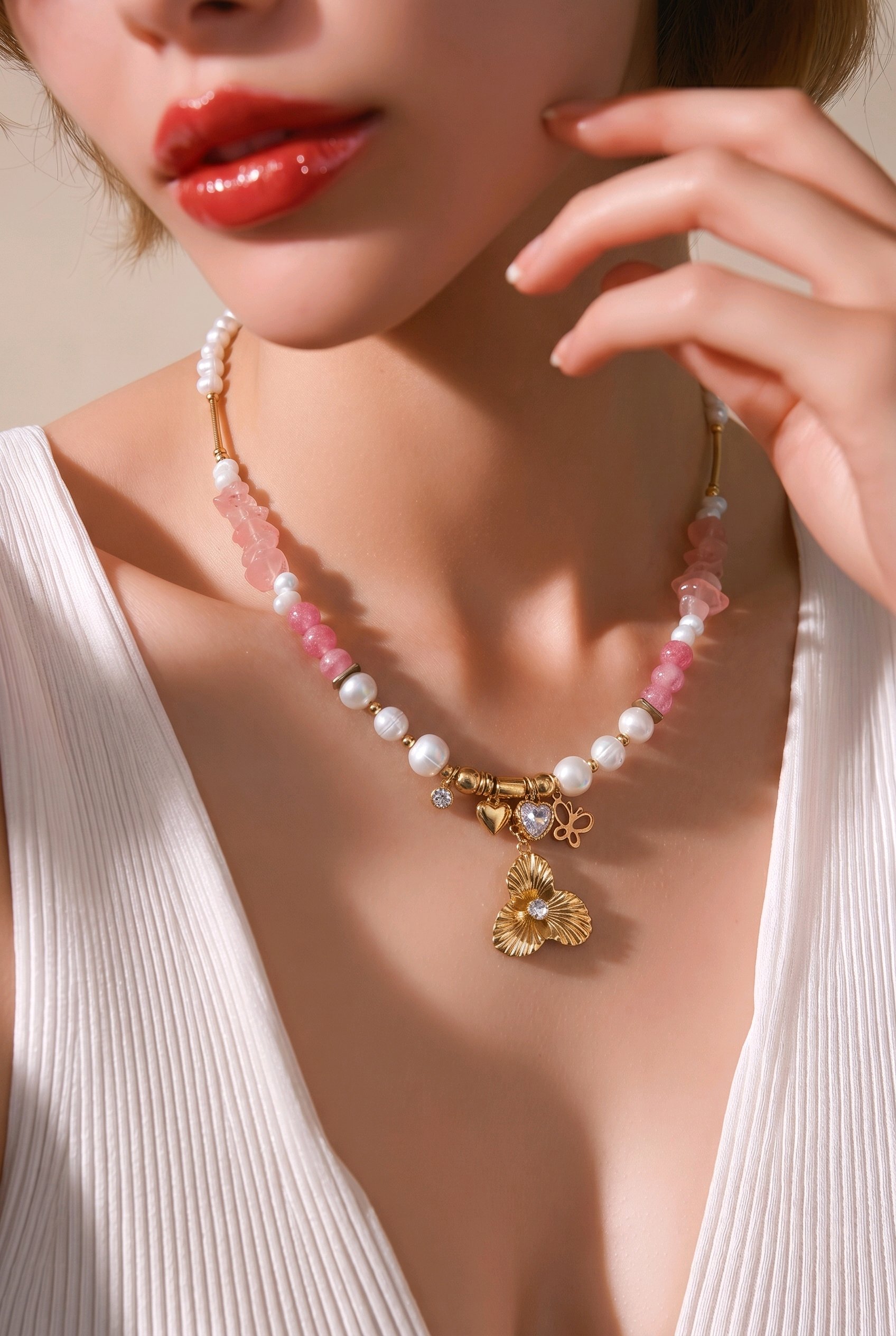 Stainless Steel Pink/White Gold Necklace