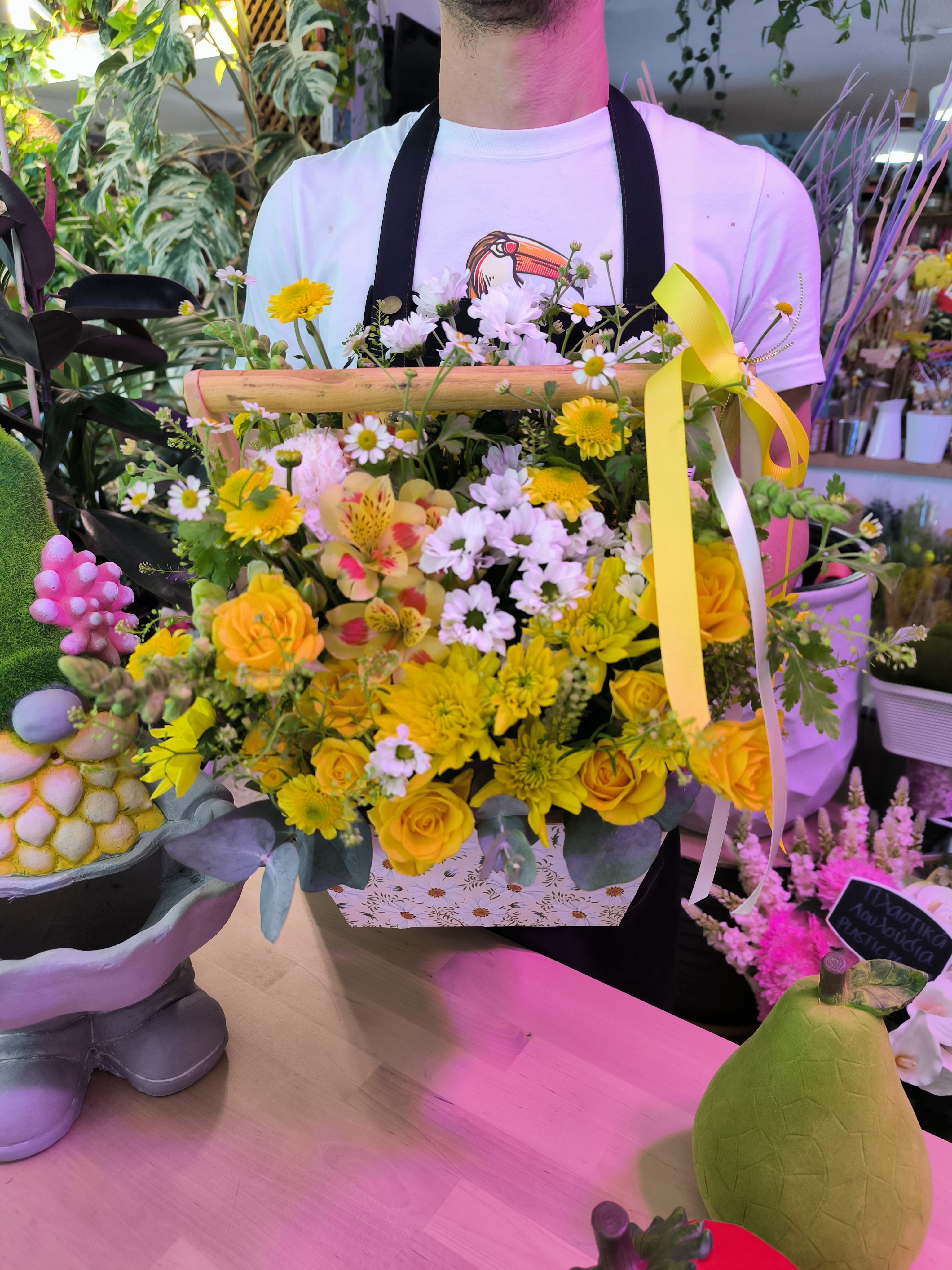 Hello sunshine wooden box fresh flowers