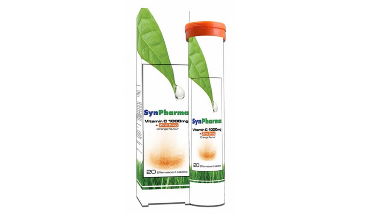 SYNPHARMA VITAMIN C 1000MG + ZINC 5MG ORANGE 20TABS EFF
