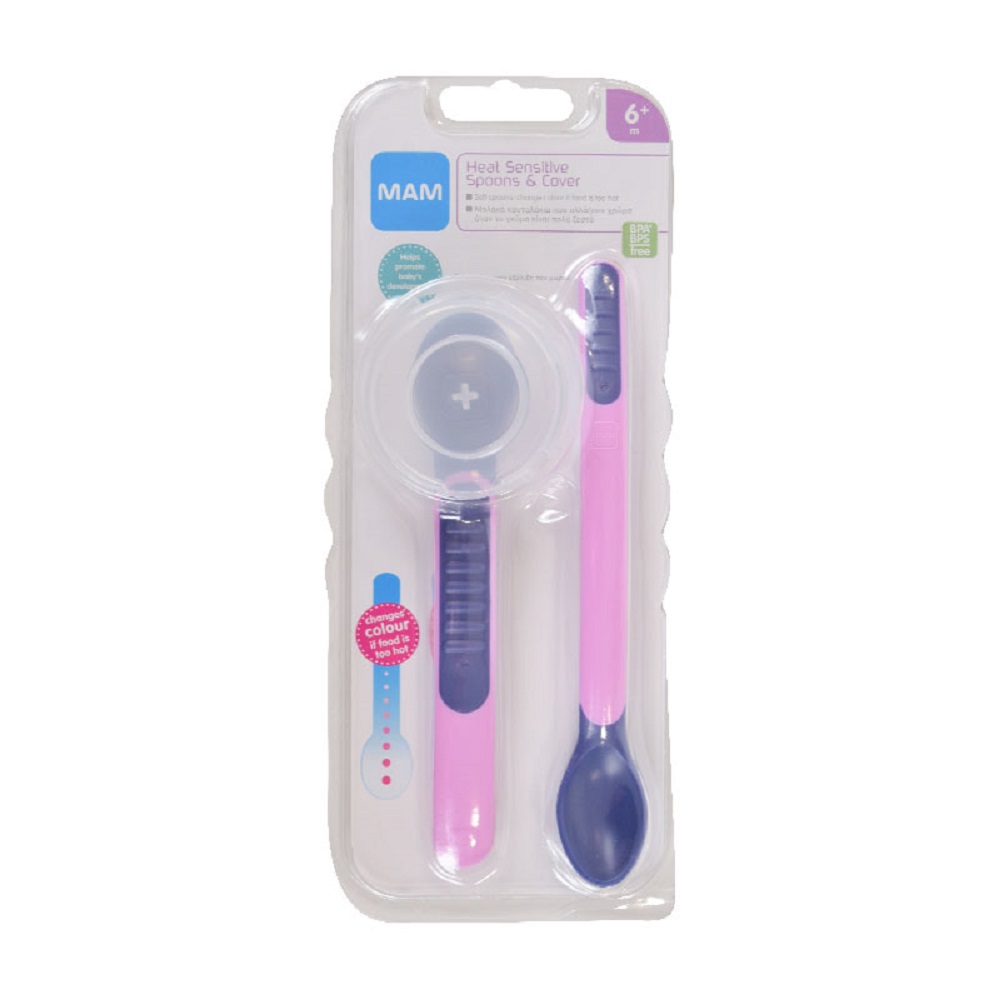 Mam Heat Sensitive Spoon & Cover 6M+ Purple-Pink Color