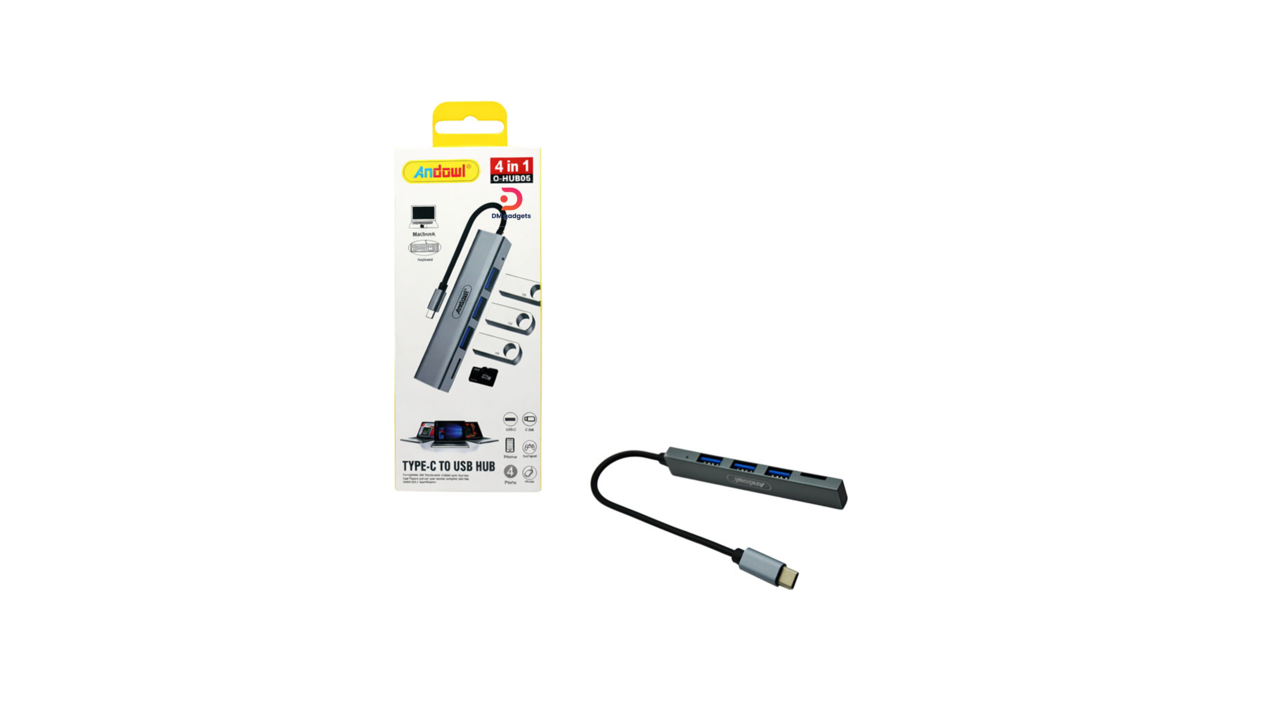 533B#Andowl®Q-HU806 Type-C to 4-Port USB 3.0 4-in-1 Hub Adapter – Silver