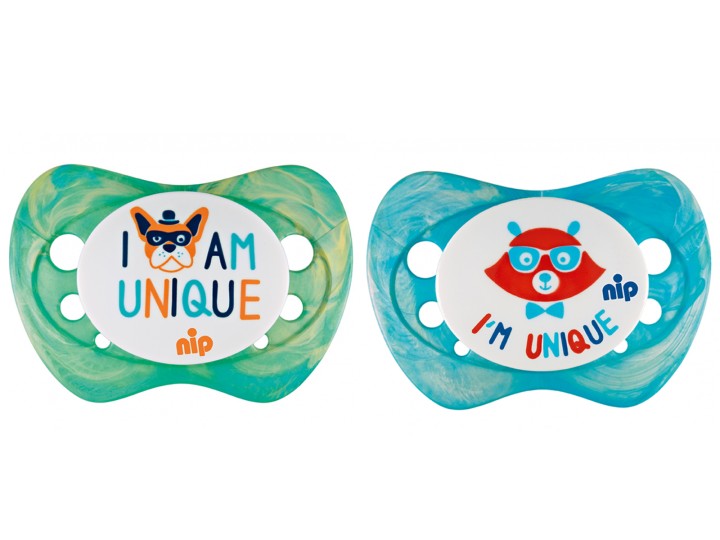 Set of 2 soothers Nip Unique Blue and Green 0-6