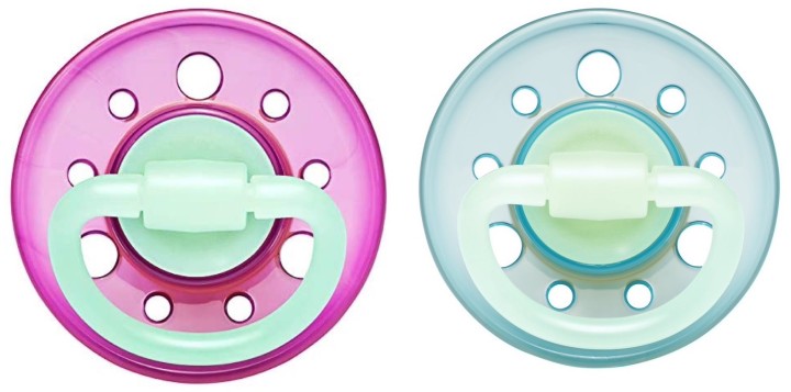 Set of 2 Nip Glow soothers cherry night Pink and Green 0-6m