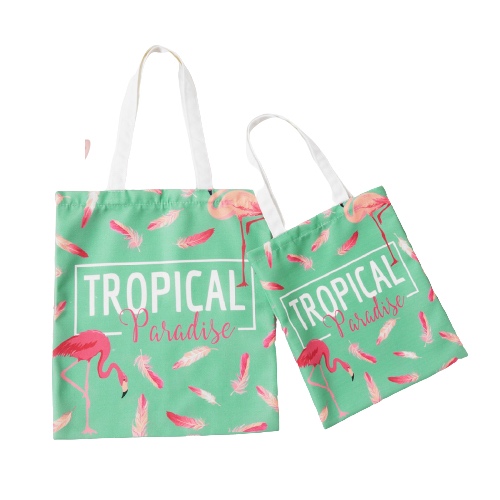 Mommy and Me Feather Flamingo Canvas Bags