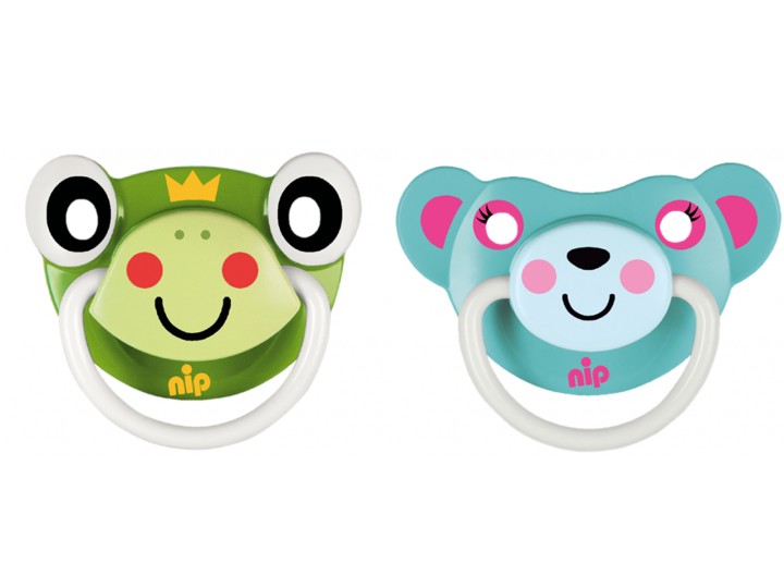 Set of 2 Funny Animals soothers Frog and Bear Pink 6+