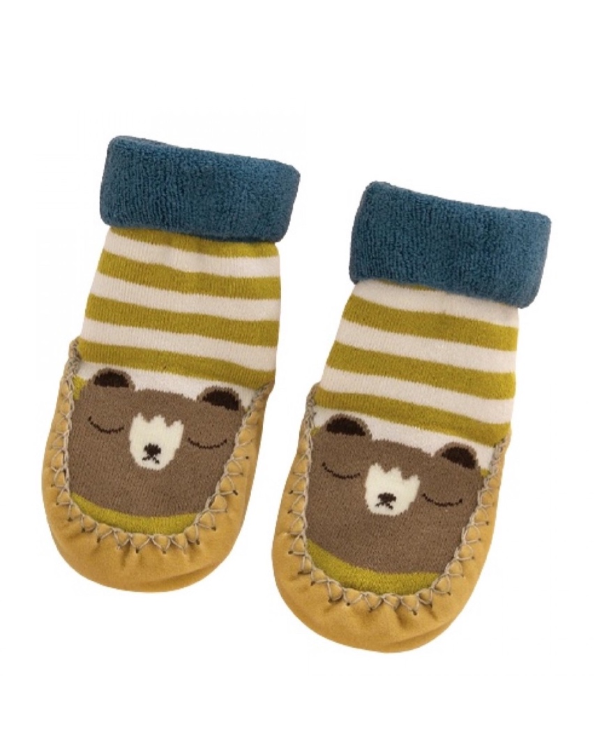 Baby Adorable Cartoon Animal Striped Fleece Antiskid Floor Socks Yellow