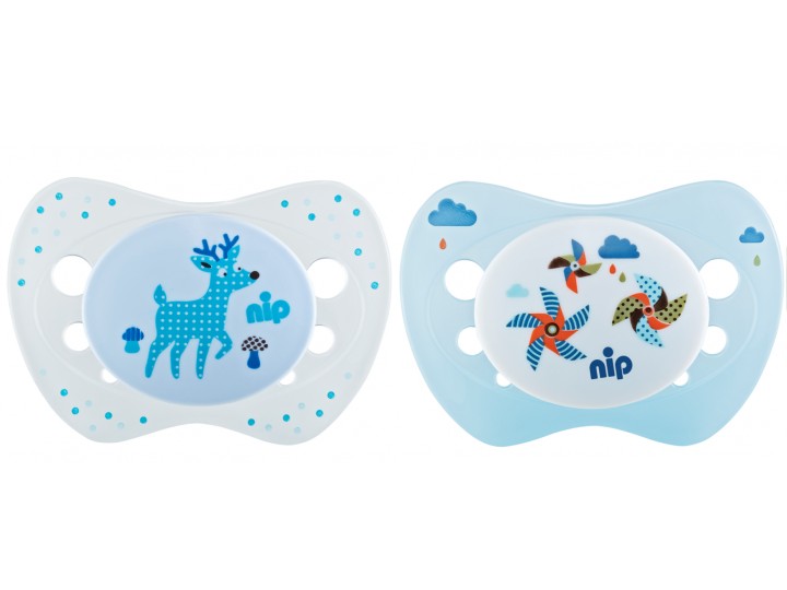 Set of 2 soothers Nip Life Deer and Windrad blue 0-6