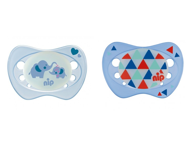 Set of 2 Nip Glow soothers Night Blue and Elephant 0-6
