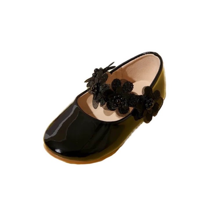 Solid Mesh Floral Slip-on Shoes - Black
