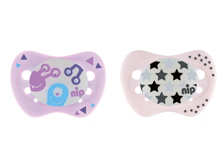 Set of 2 Glow soothers Night Monster and Star Pink 0-6