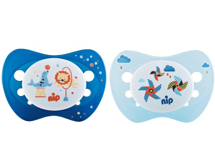 Set of 2 soothers Nip Life Windrad and Circus blue 0-6