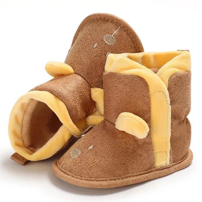 Toddler 3D Animal Elk Embroidered Solid Prewalker Shoes Brown