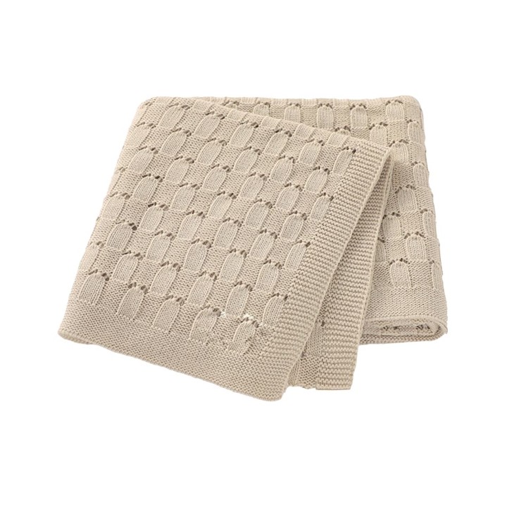 Knitted Cotton Baby Blanket  - Khaki