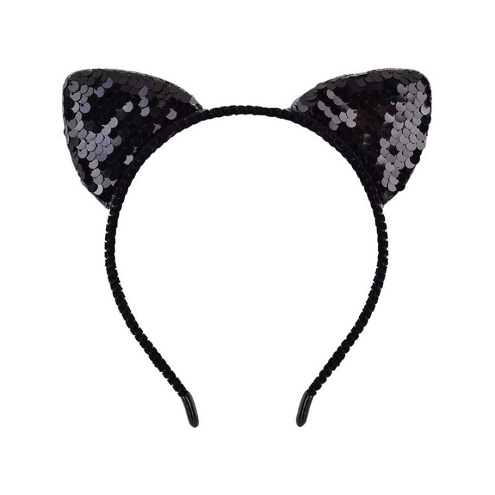 Adorable Cat Ear Sequined Headband for Girls Black