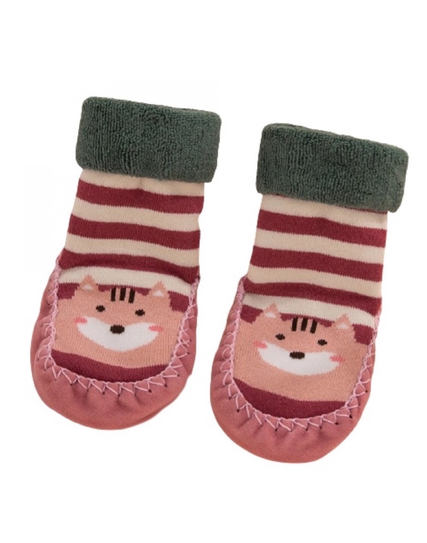 Baby Adorable Cartoon Animal Striped Fleece Antiskid Floor Socks Red
