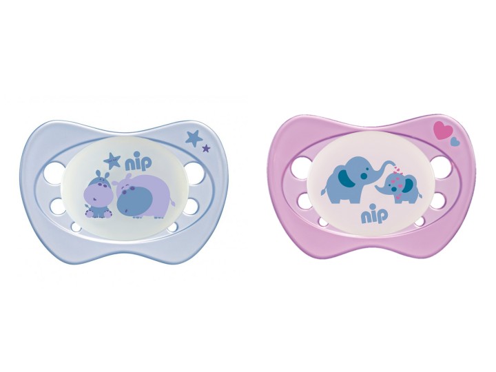 Set of 2 Nip Glow soothers Newborn Night Pink 0-6