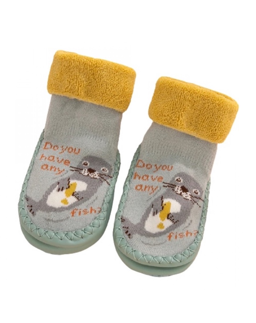 Baby Adorable Cartoon Animal Velvet Antiskid Floor Socks Light Green