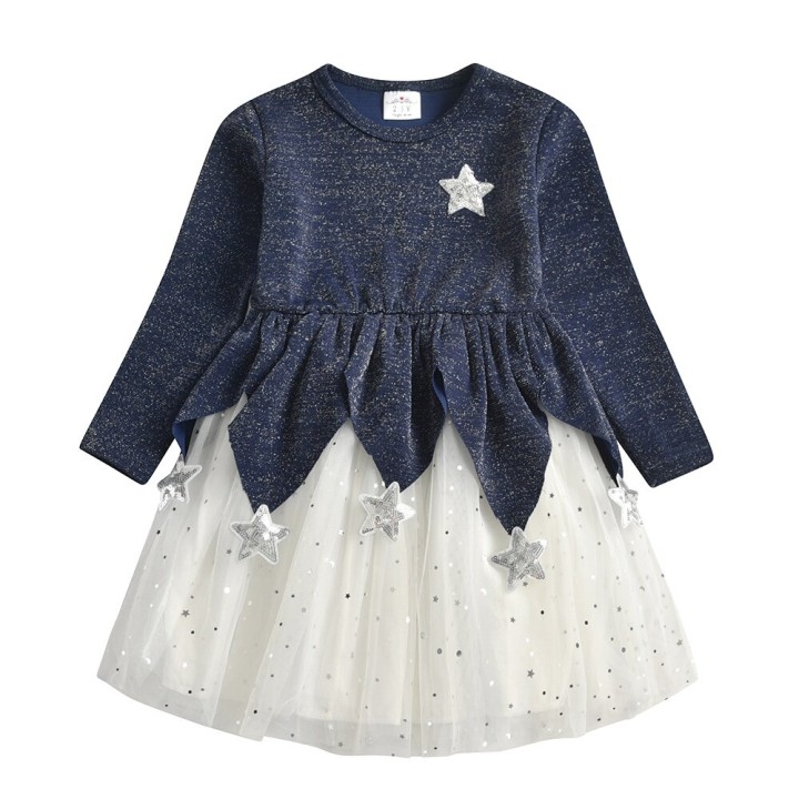 Daily Girl Dress White - Grey Blue Star
