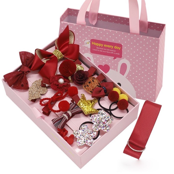Bow Knot Decor Hair Accessory Ses for Girls- Red