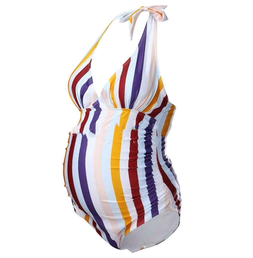 Maternity 1pcs Rainbow Print Vacation Swimwear