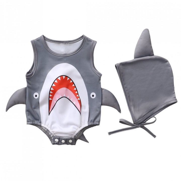 2pcs Baby Boy Sea Shark Cute Swimsuit - Grey