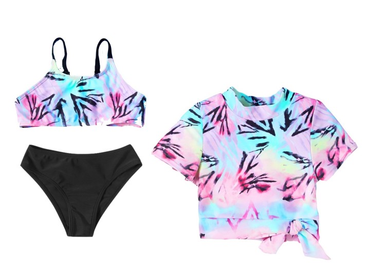 3-piece Girl Geometric Print Swimsuit - Multi-color