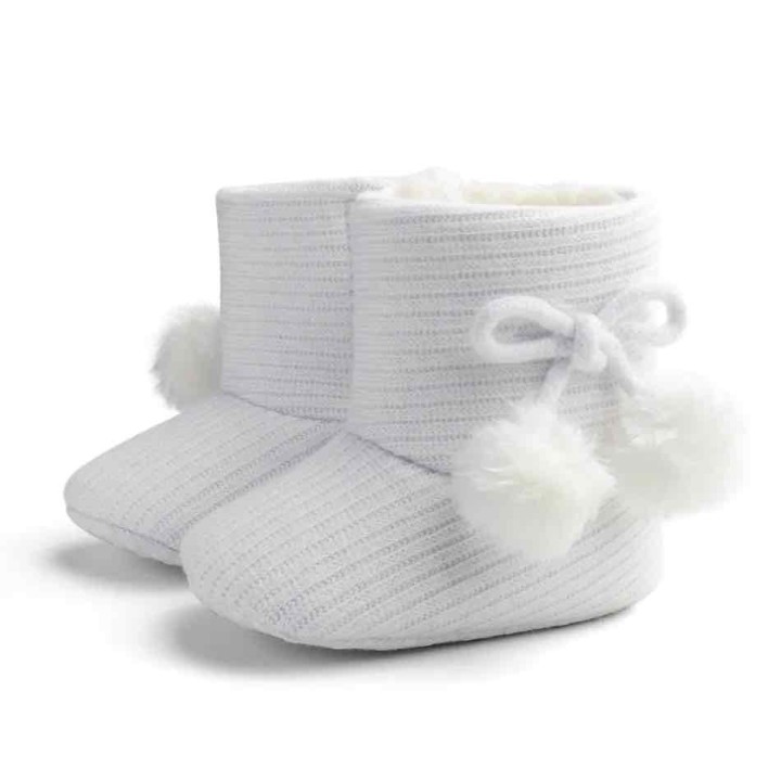 Knitted Bowknot Fluff Ball Pre walker Shoes White