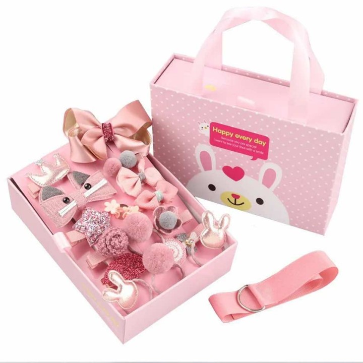 Bow Knot Decor Hair Accessory Set for Girls- Pink