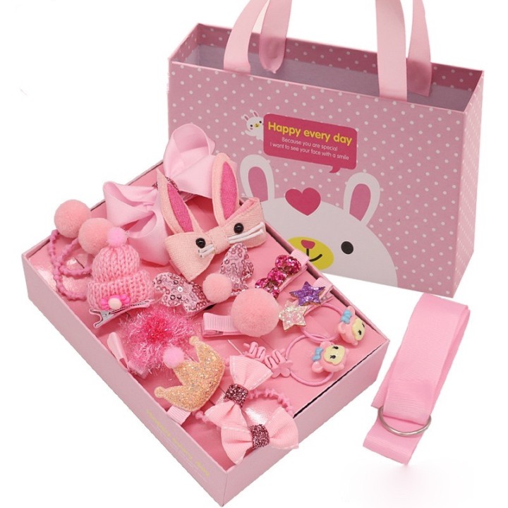 Bow Knot Decor Hair Accessory Set for Girls- Light Pink