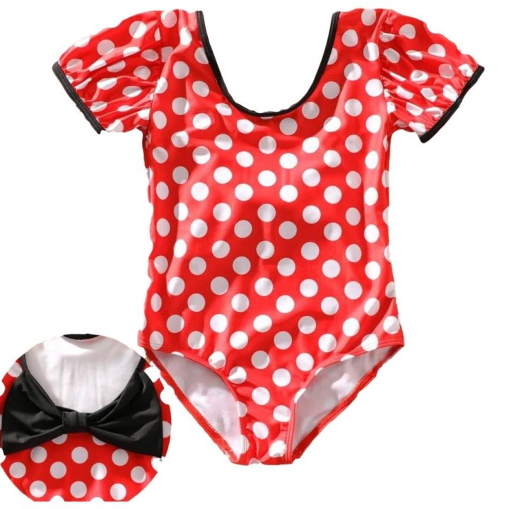 Polka dots Bowknot Design Red Onepiece Swimsuit