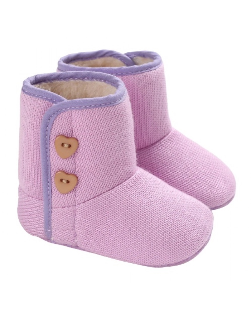 Solid Heart Button Thermal Casual Prewalker Shoes Purple