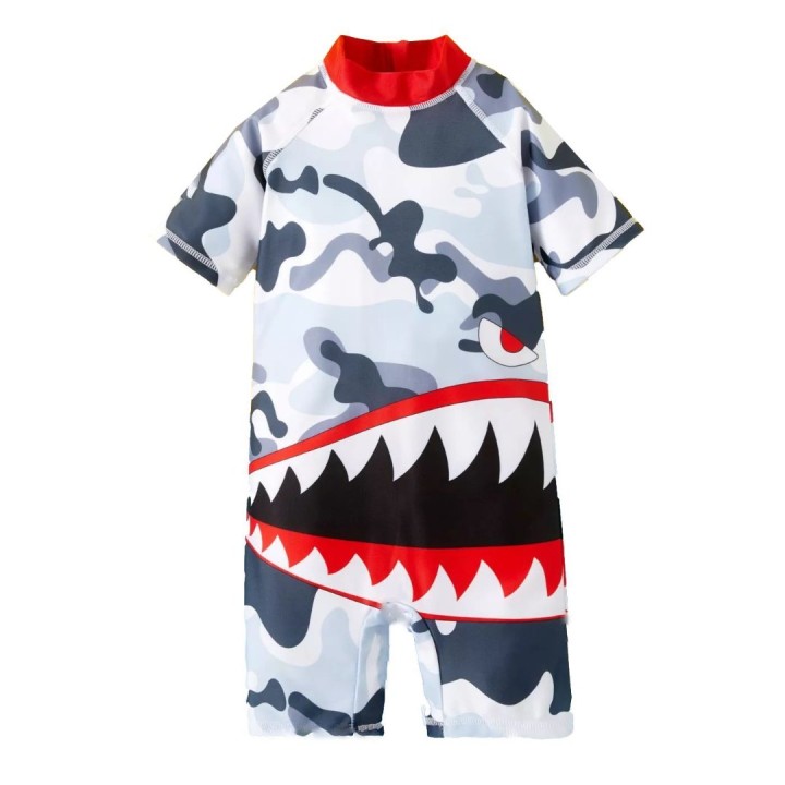 Stand Collar Shark Camouflage Print Zipper Swimwear