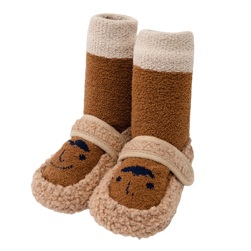 Cartoon Smile Fleece Socks Brown