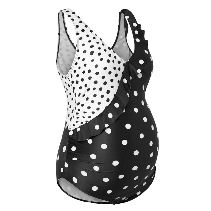V-Neck Flounce Polka dots Print Maternity Swimsuit