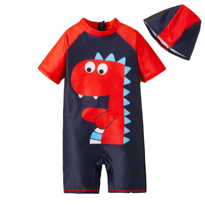 Boy Cute Dinosaur Print Swimwear- Blue