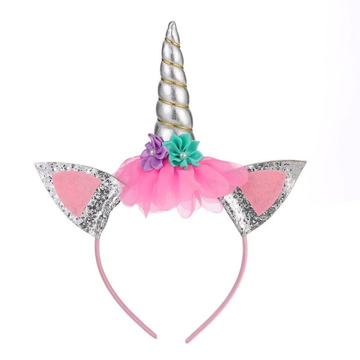Stylish Unicorn Headband for Children - Silver - Pink