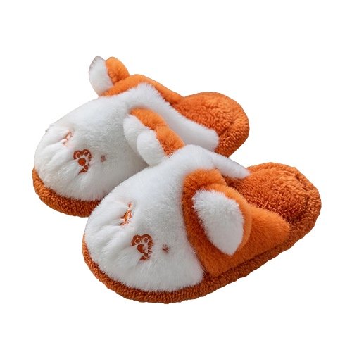 Kid Ear Decor Fluff Thermal Slippers - Orange