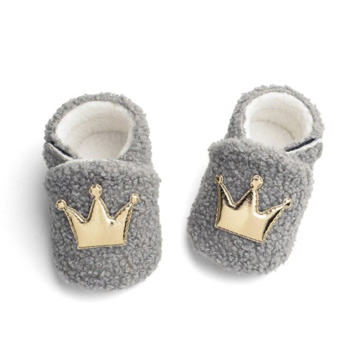 Baby Stylish Crown Furry Warm Shoes Grey