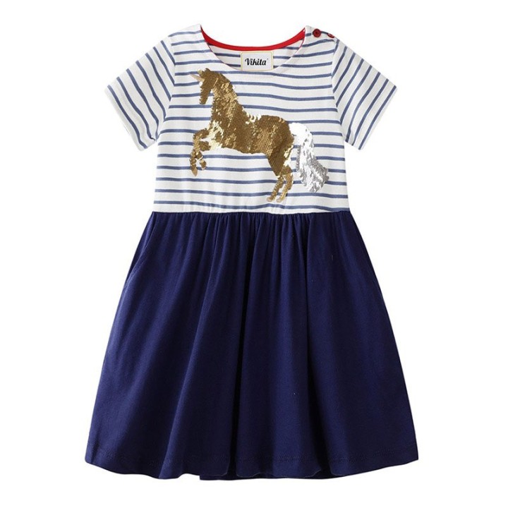 Girl Dress Gold Horse