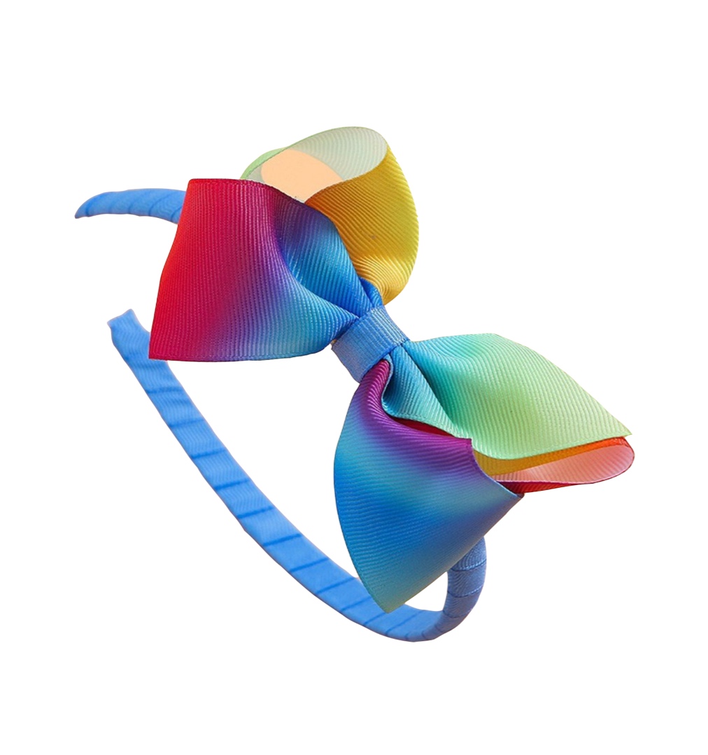 Colorful Rainbow Bowknot Hairband Blue