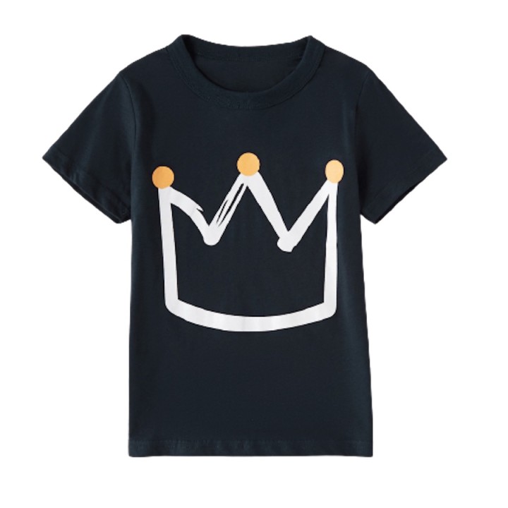 Fashionable Crown Print Short-sleeve Tees -  Dark Blue