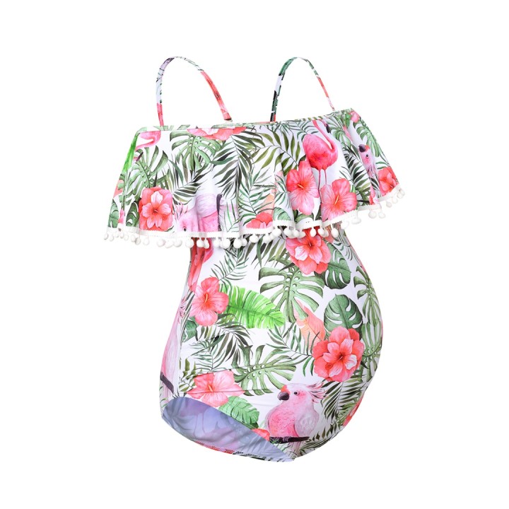 Maternity Floral Print Swimsuit - Pink Green