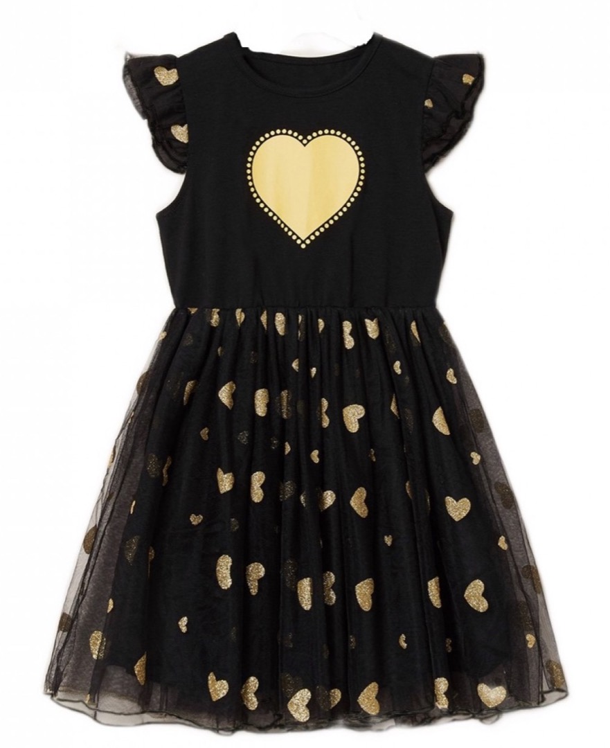 Love Allover Print Ruffle Dress - Black