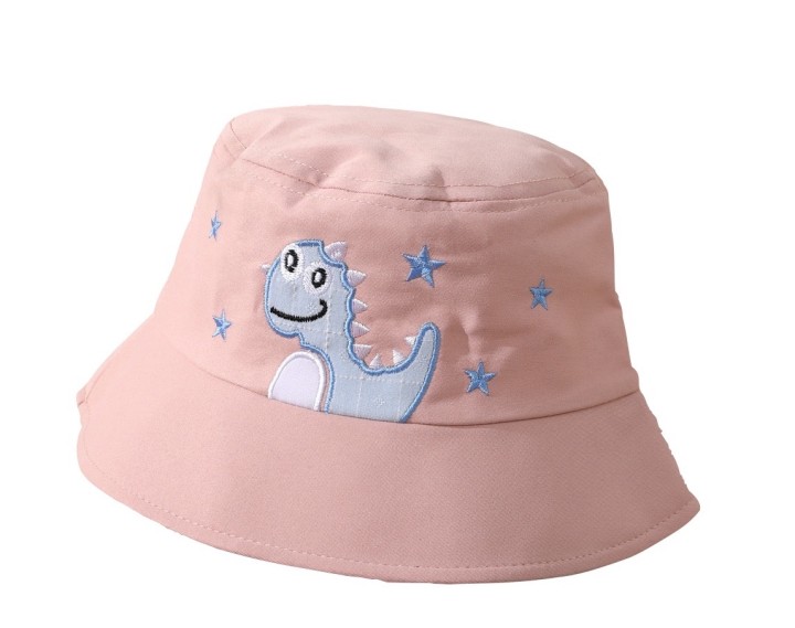 Kid Cartoon Stars Dinosaur Pattern Bucket Hat- Pink