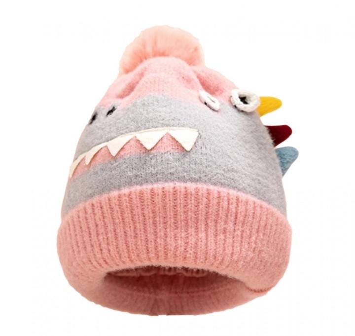Dinosaur Knitted Warm Hat - Pink