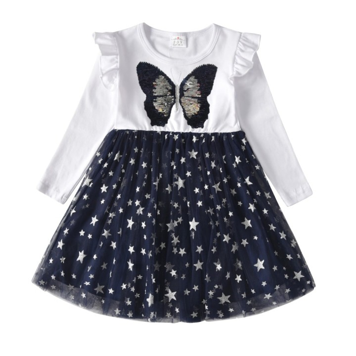 Daily Girl Dress Blue - White  Butterfly