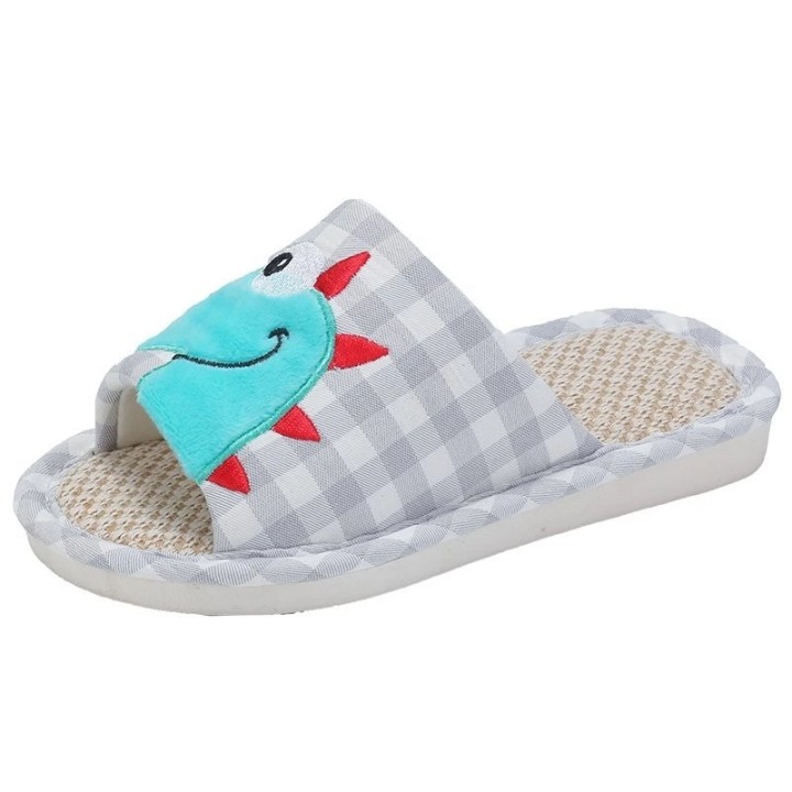 Kid Cartoon Animal Grid Household Slippers Grey