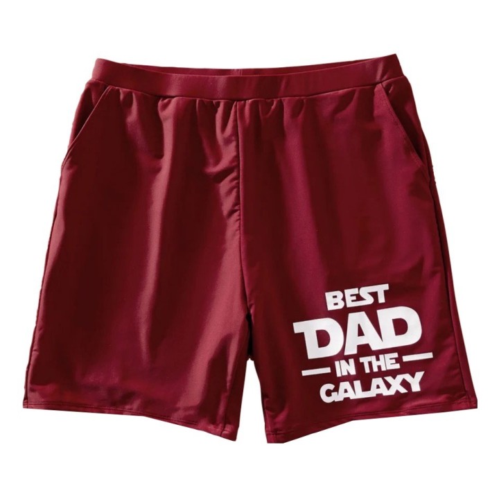 Letter Print Color Block Best Dad in the Galaxy - Red